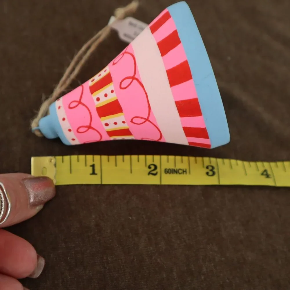 Hand-Painted Bell Ornament Pink Christmas Holiday‎ Decor Whimsical Festive NWT